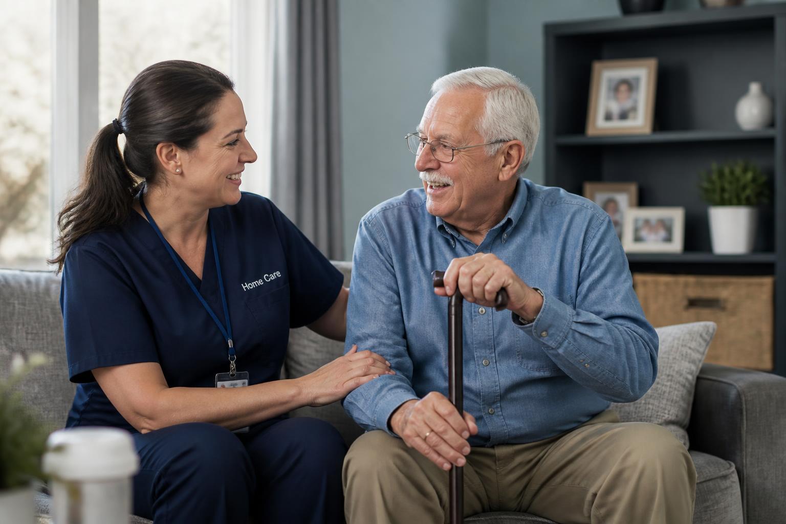A Synthesis caregiver assisting an older adult at home
